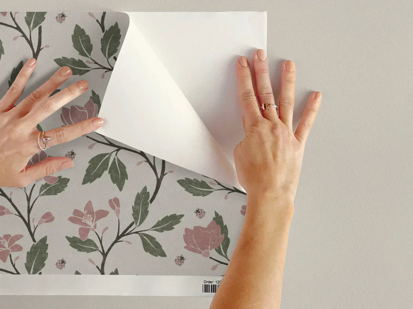 Peel & stick wallpaper sample with a cottage style wallpaper pattern