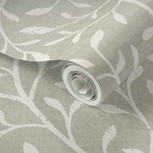 Botanical Leaf Wallpaper in Burgundy, Blue, Green, Beige & Grey – Modern Foliage Design