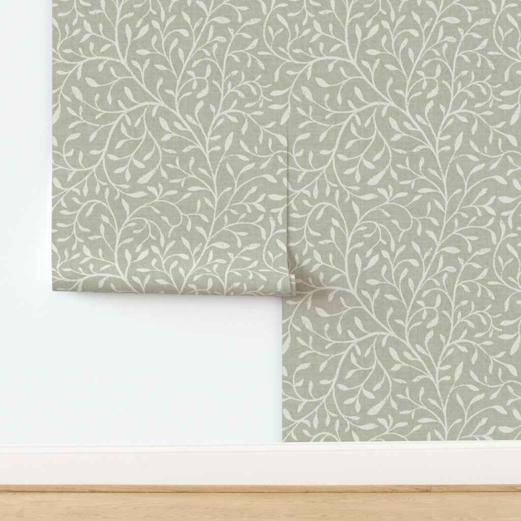 Botanical Leaf Wallpaper in Burgundy, Blue, Green, Beige & Grey – Modern Foliage Design