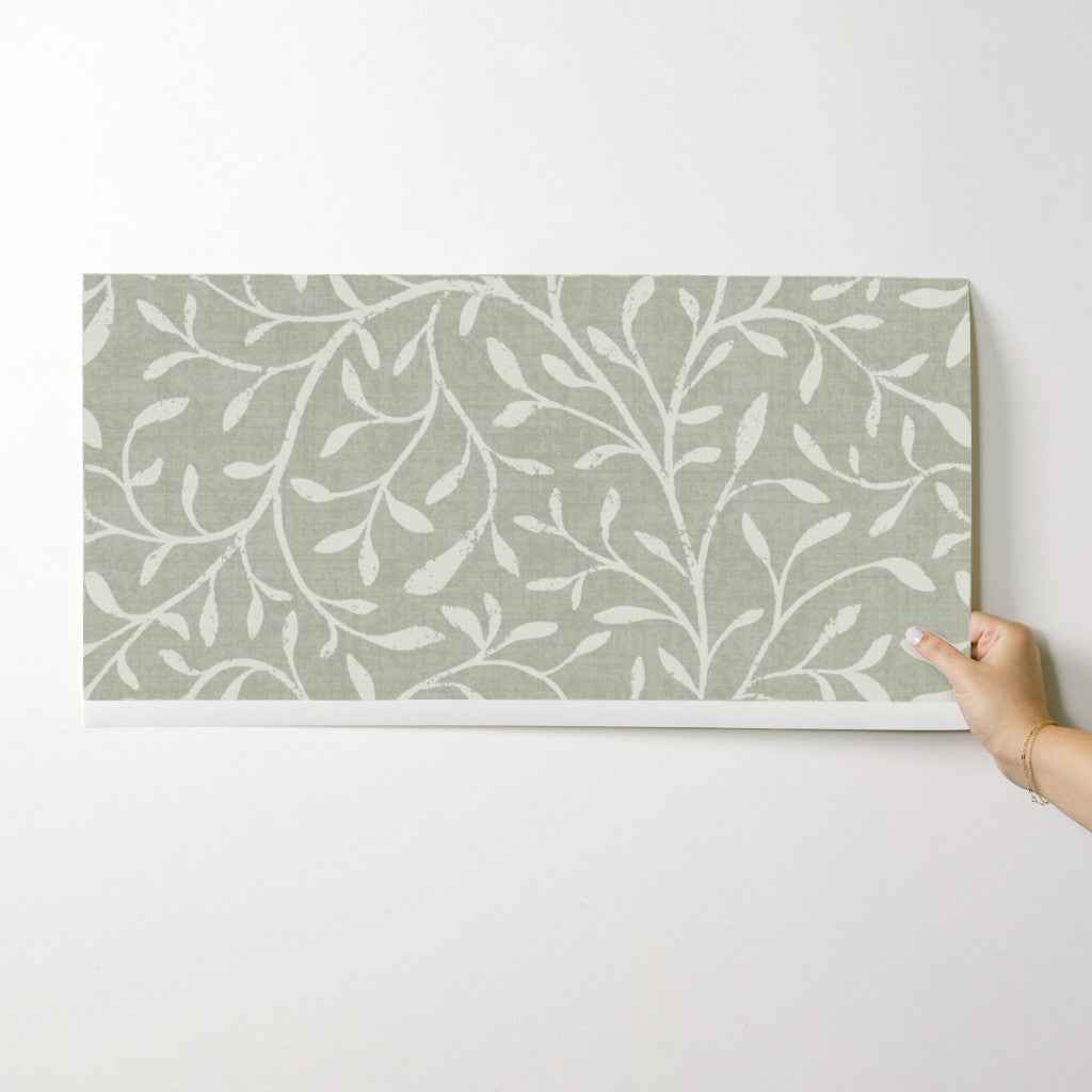 Botanical Leaf Wallpaper in Burgundy, Blue, Green, Beige & Grey – Modern Foliage Design