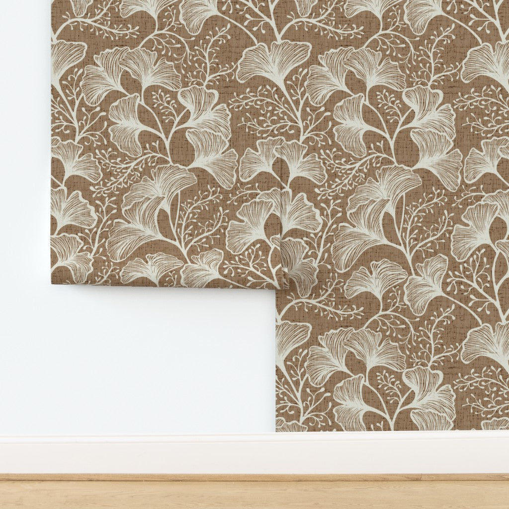 Japandi Botanical Ginkgo Leaf Wallpaper: Modern Zen Wall Mural – Peel and Stick, Removable, Traditional & Vinyl Options