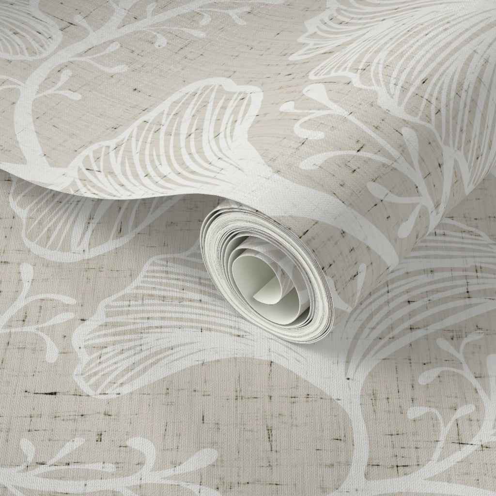 Japandi Botanical Ginkgo Wallpaper: Modern Zen Wall Mural – Peel and Stick, Removable, Traditional & Vinyl Options