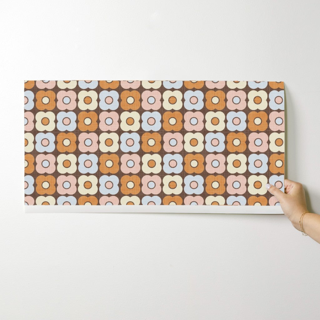 70s retro floral wallpaper sample – bold vintage flower design for home decor projects