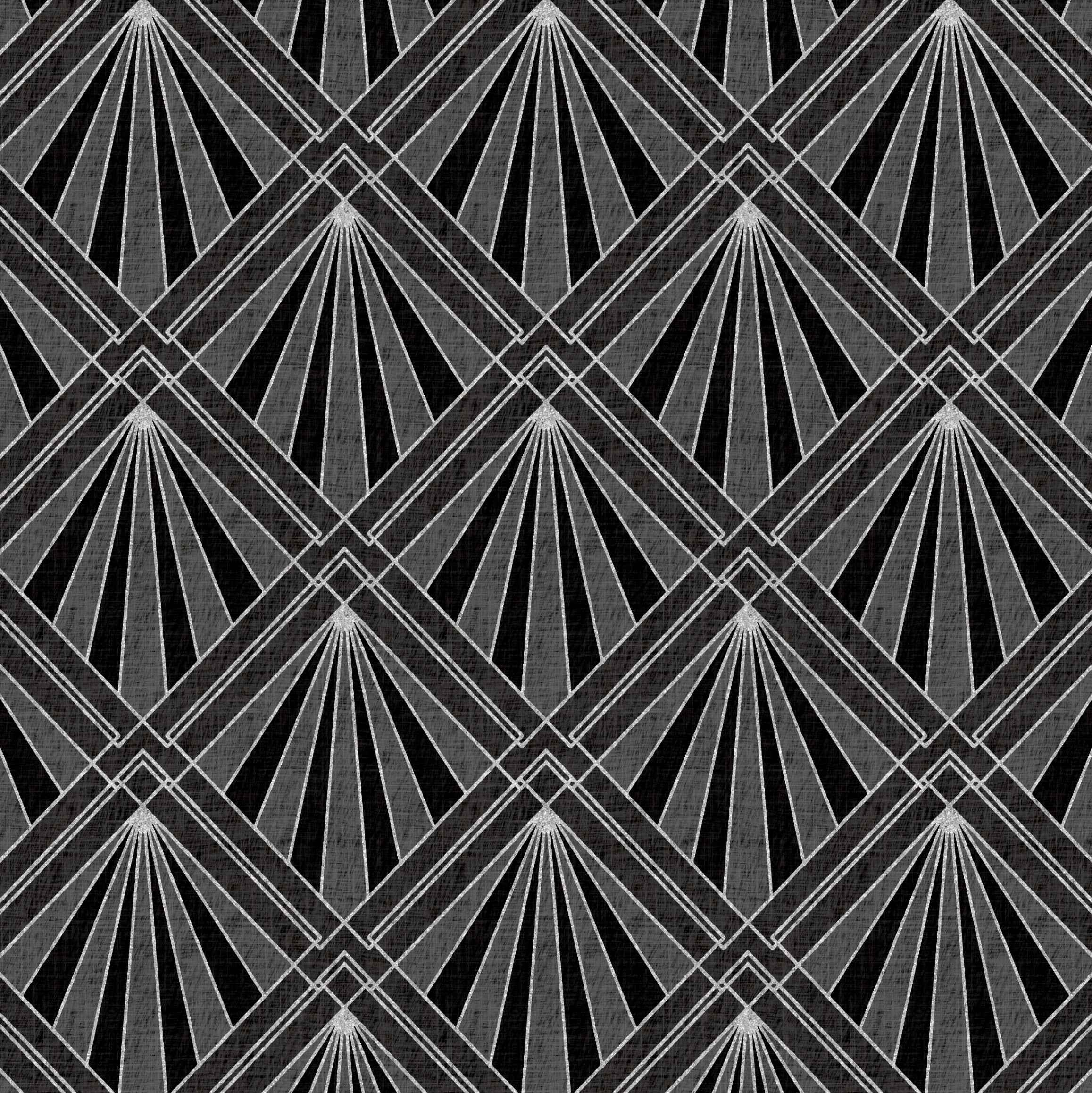 Art Deco Sunburst Diamond Wallpaper | Silver Geometric Design in Four Colours