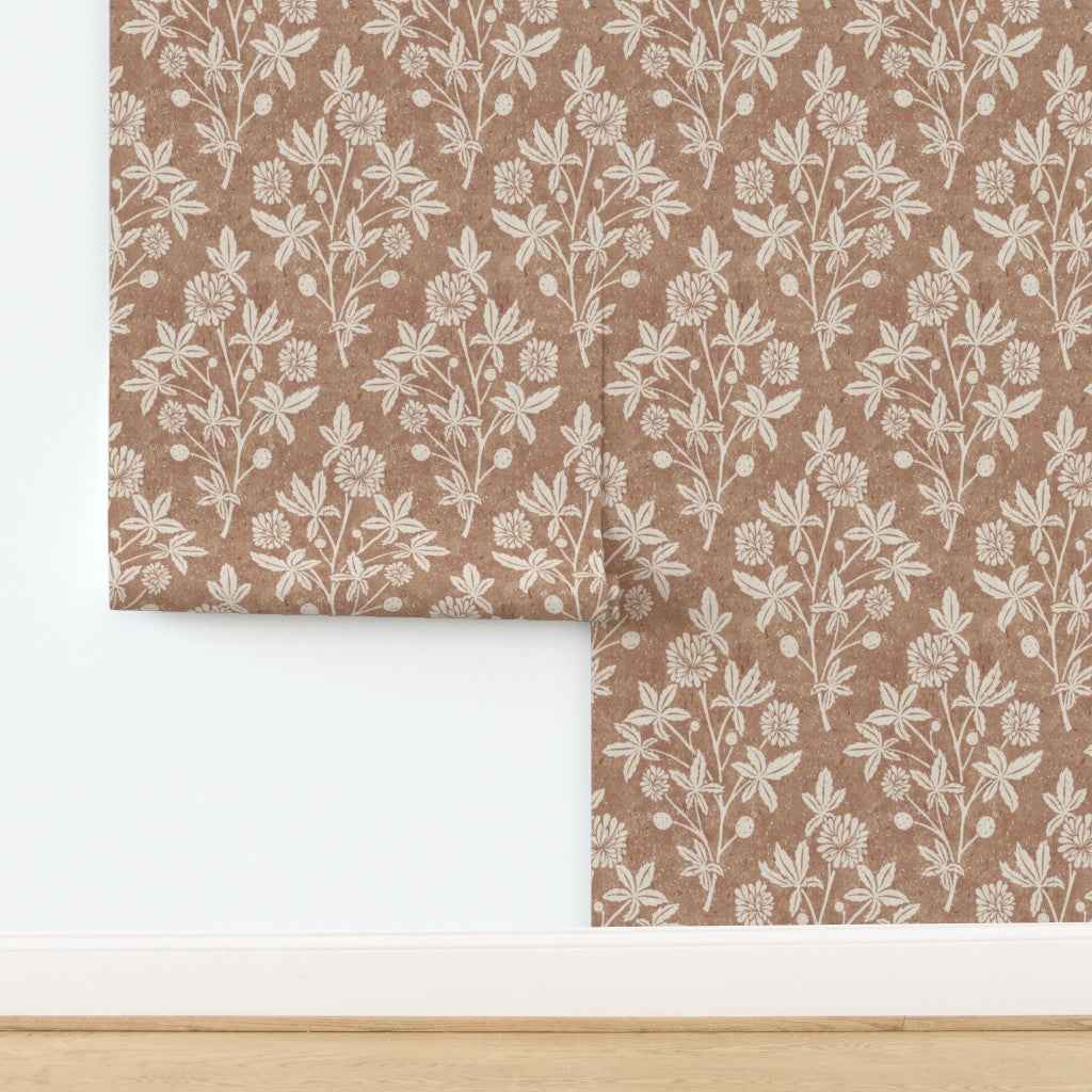Block Print Floral Geometric Wallpaper: Classic Vintage Botanical Farmhouse Pattern
