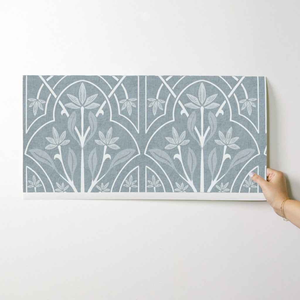 Art Nouveau Floral Trellis Wallpaper: Elegant Heritage Design in Beige, Blue & Green
