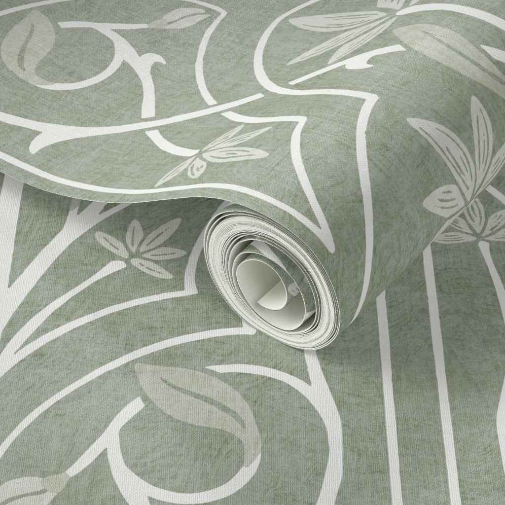Art Nouveau Floral Trellis Wallpaper: Elegant Heritage Design in Beige, Blue & Green