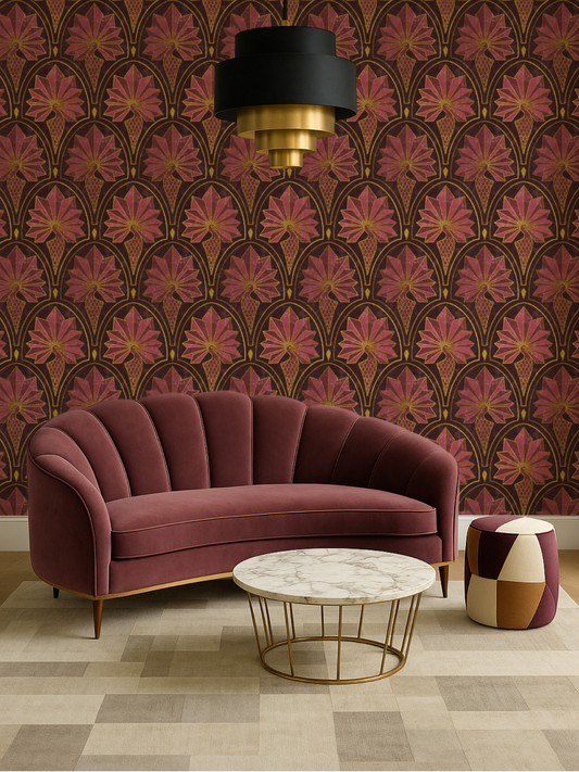 Art Deco Peacock Wallpaper: Gatsby 1920s Vintage Glam. Gold & Silver Luxe Design in Teal, Pink, Blue, Charcoal