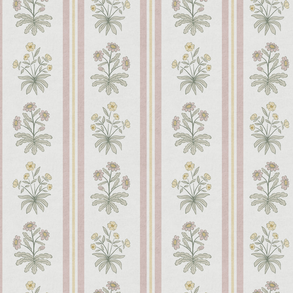 Floral stripe wallpaper close up pattern detail in pink yellow and green