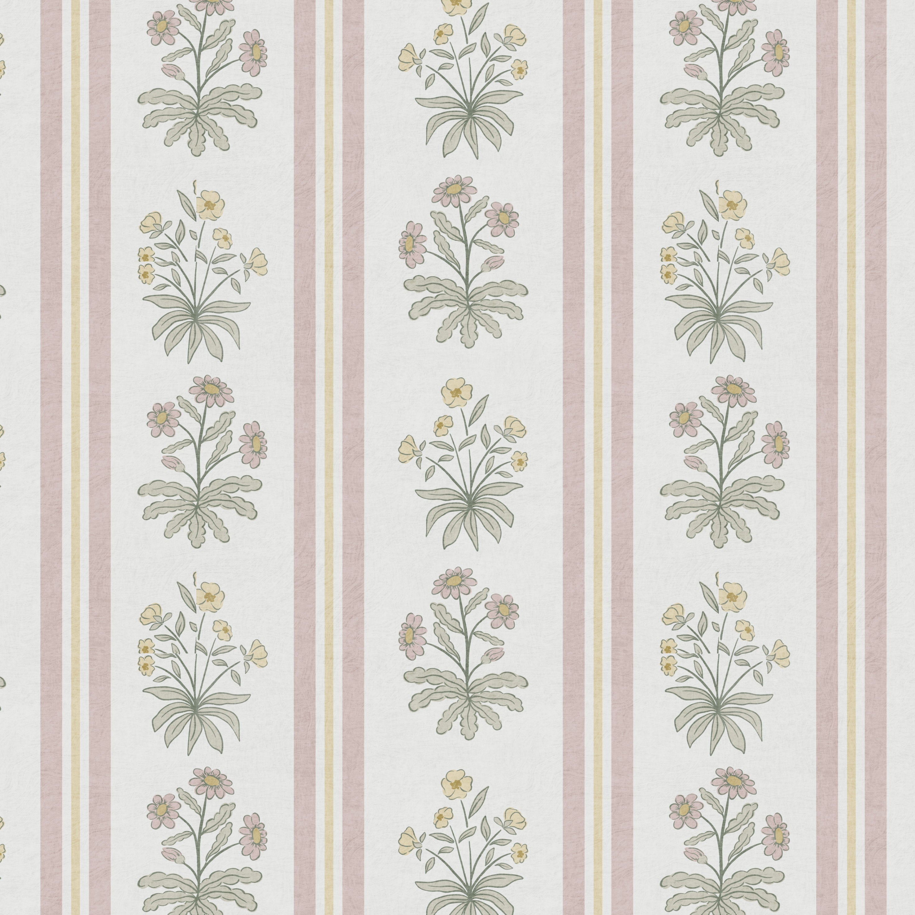 Pink and yellow floral striped wallpaper pattern close-up
