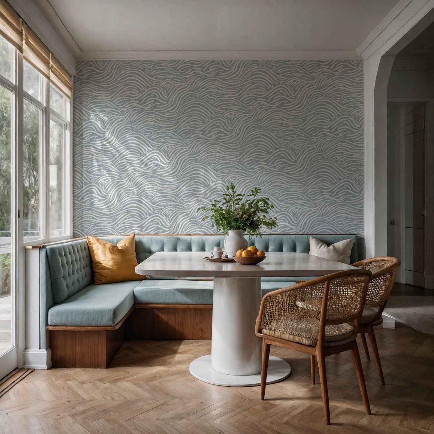 Coastal Waves Wallpaper in Blue: Minimalist Ocean-Inspired Design for Modern Interiors