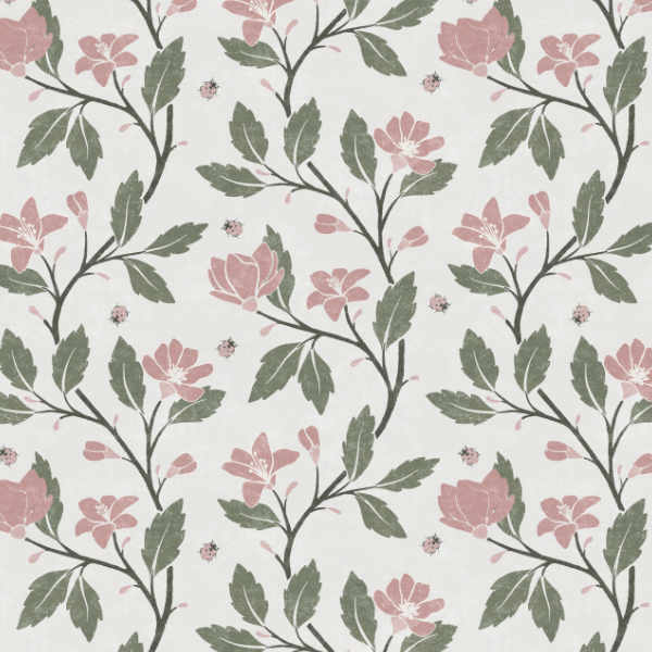 Muted Pink and Light Green Floral Vine Wallpaper – floral vine design in classic English cottage style