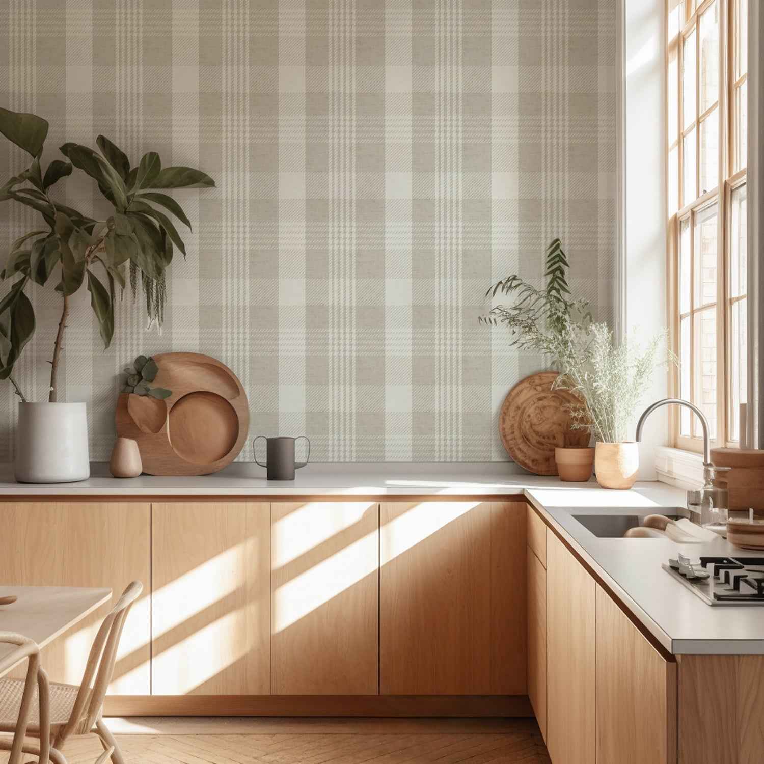 Modern Plaid Wallpaper: Modern Check & Checkered Wall Covering in Grey, Blue, Beige, Green, Black