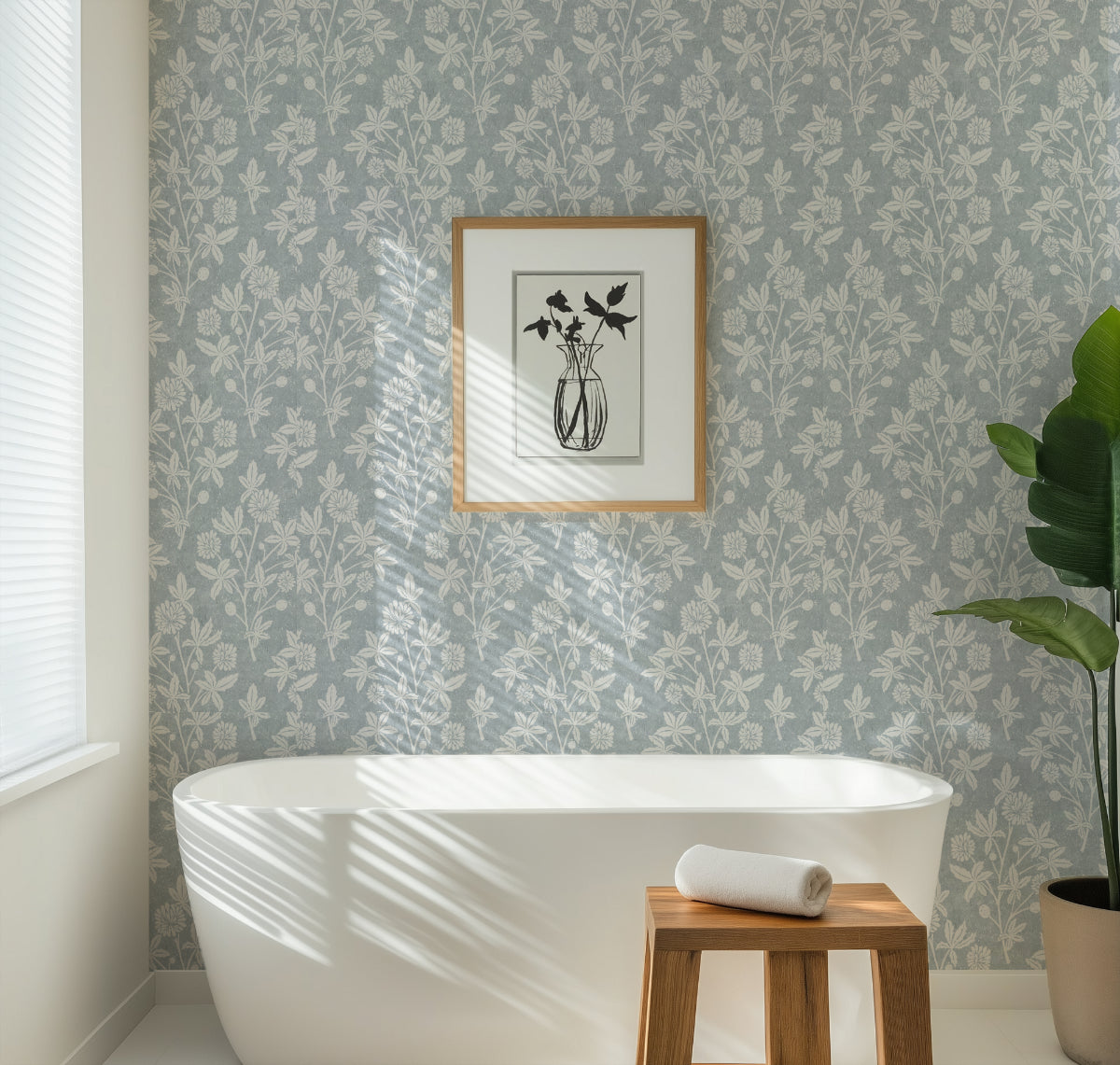 Block Print Floral Wallpaper: Classic Vintage Botanical Farmhouse Pattern