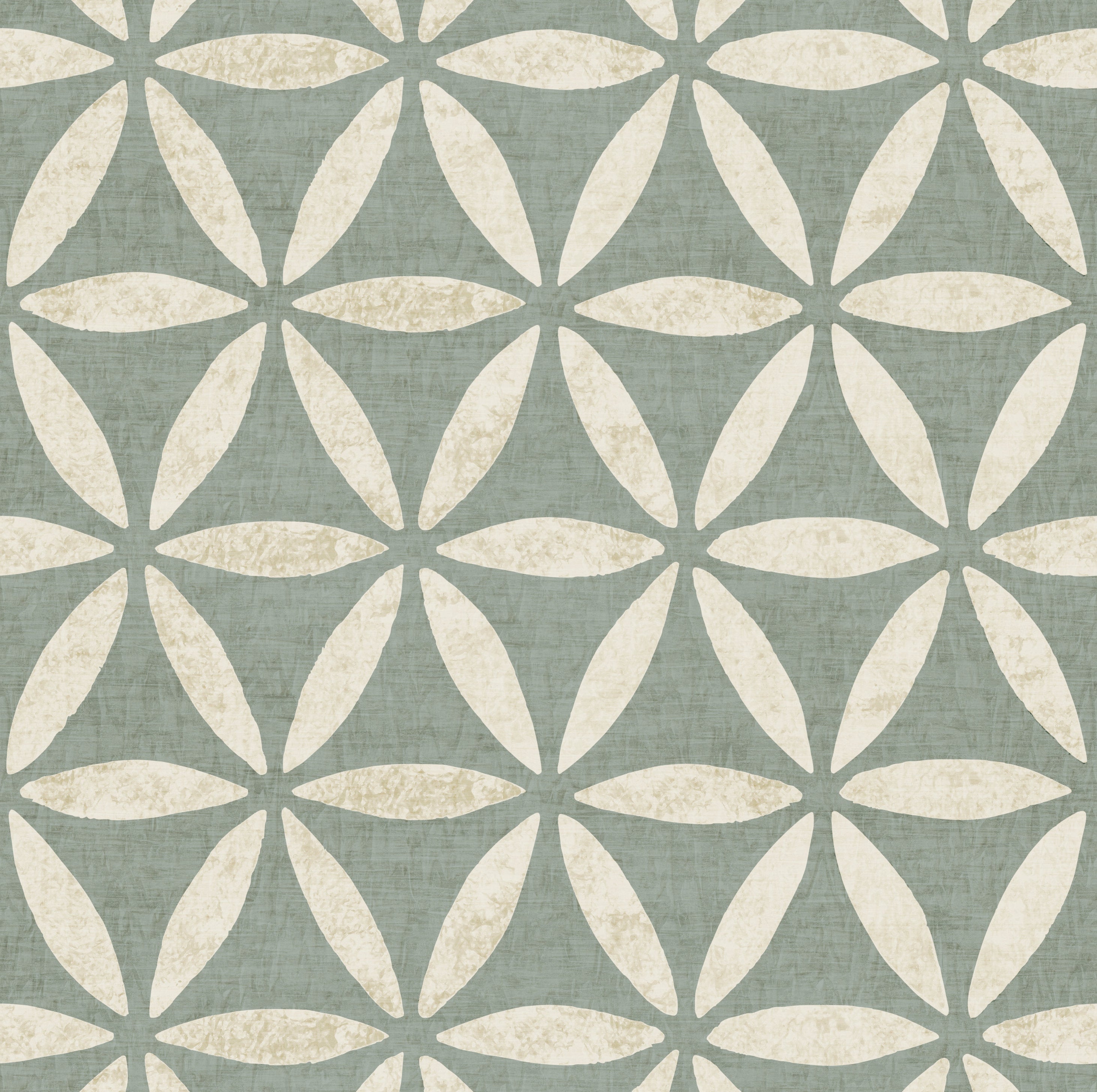 Close-up of teal geometric flower of life wallpaper pattern
