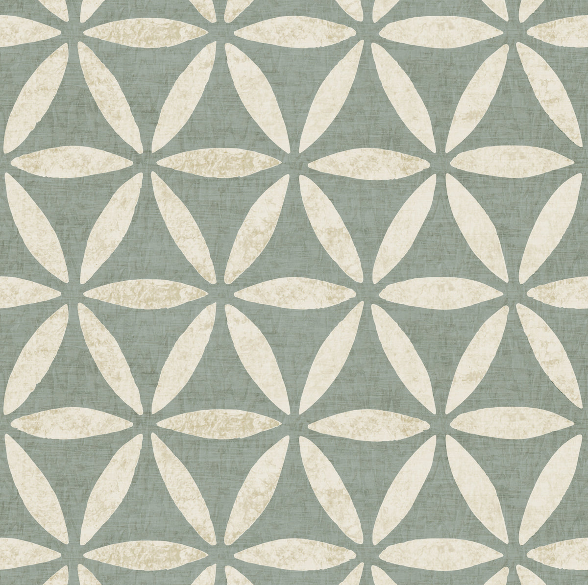 Close-up of teal geometric flower of life wallpaper pattern