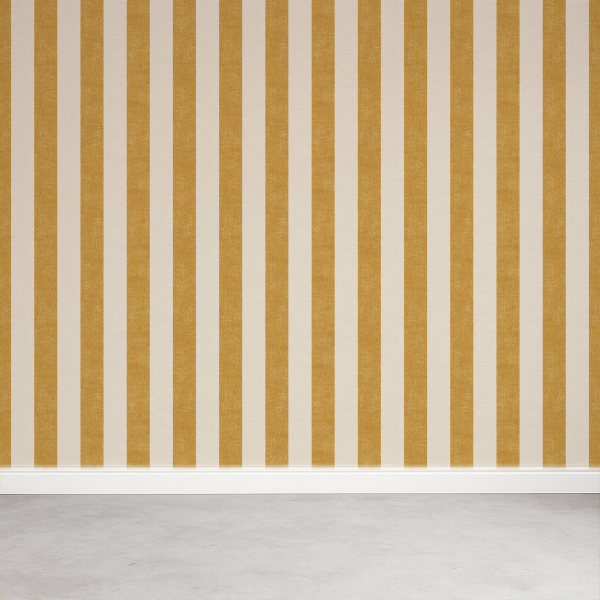 Textural yellow wide stripe wallpaper pattern tile in ochre yellow, bold vertical stripe design