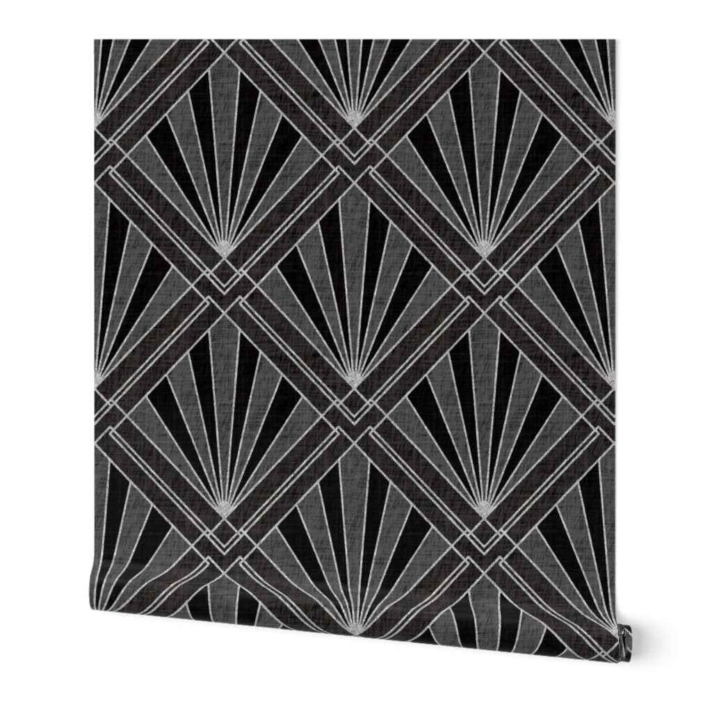 Art Deco Sunburst Diamond Wallpaper | Silver Geometric Design in Four Colours