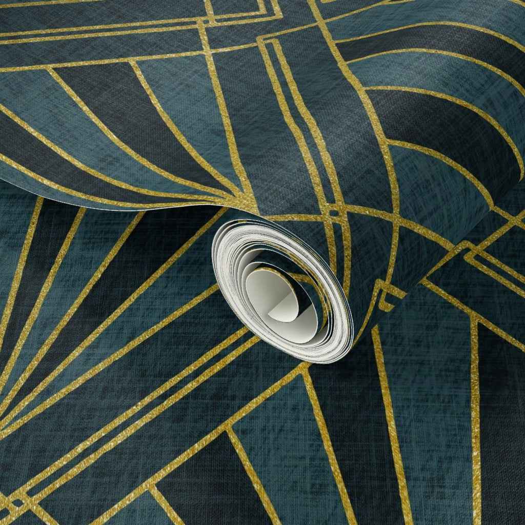 Art Deco Sunburst Diamond Wallpaper | Gold Geometric Design in Four Colours