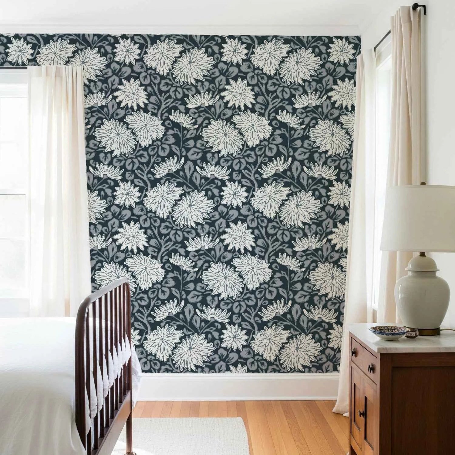 Bold Floral Wallpaper – Hand Drawn Dahlia Design for Modern Feature Walls