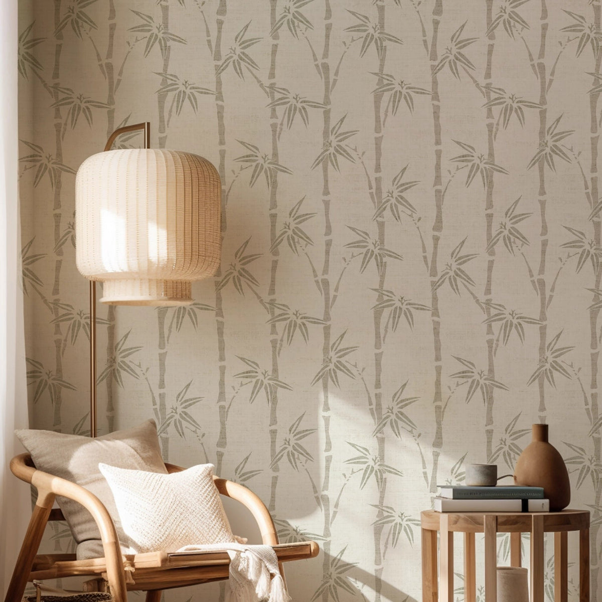 Japandi Bamboo Wallpaper: Minimalist Botanical Design for Calm, Modern Spaces