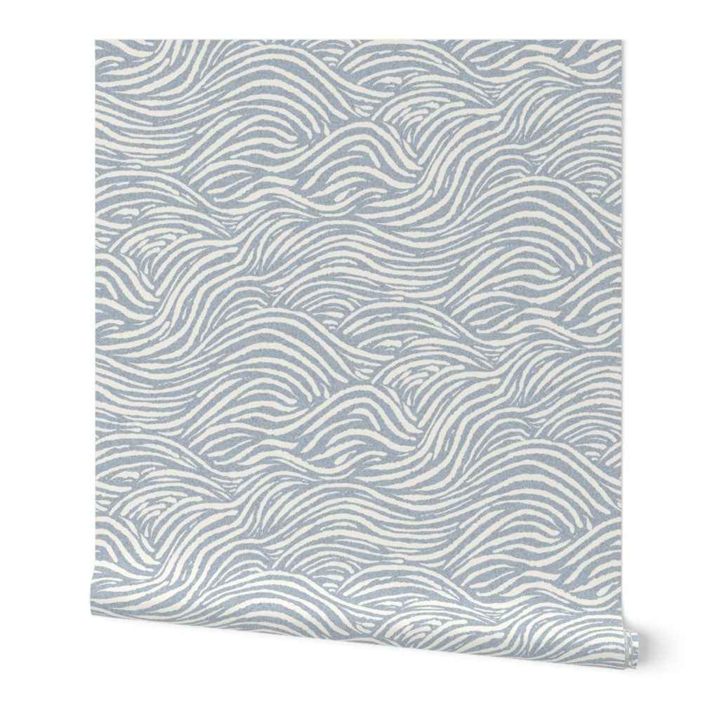 Coastal Waves Wallpaper in Blue: Minimalist Ocean-Inspired Design for Modern Interiors
