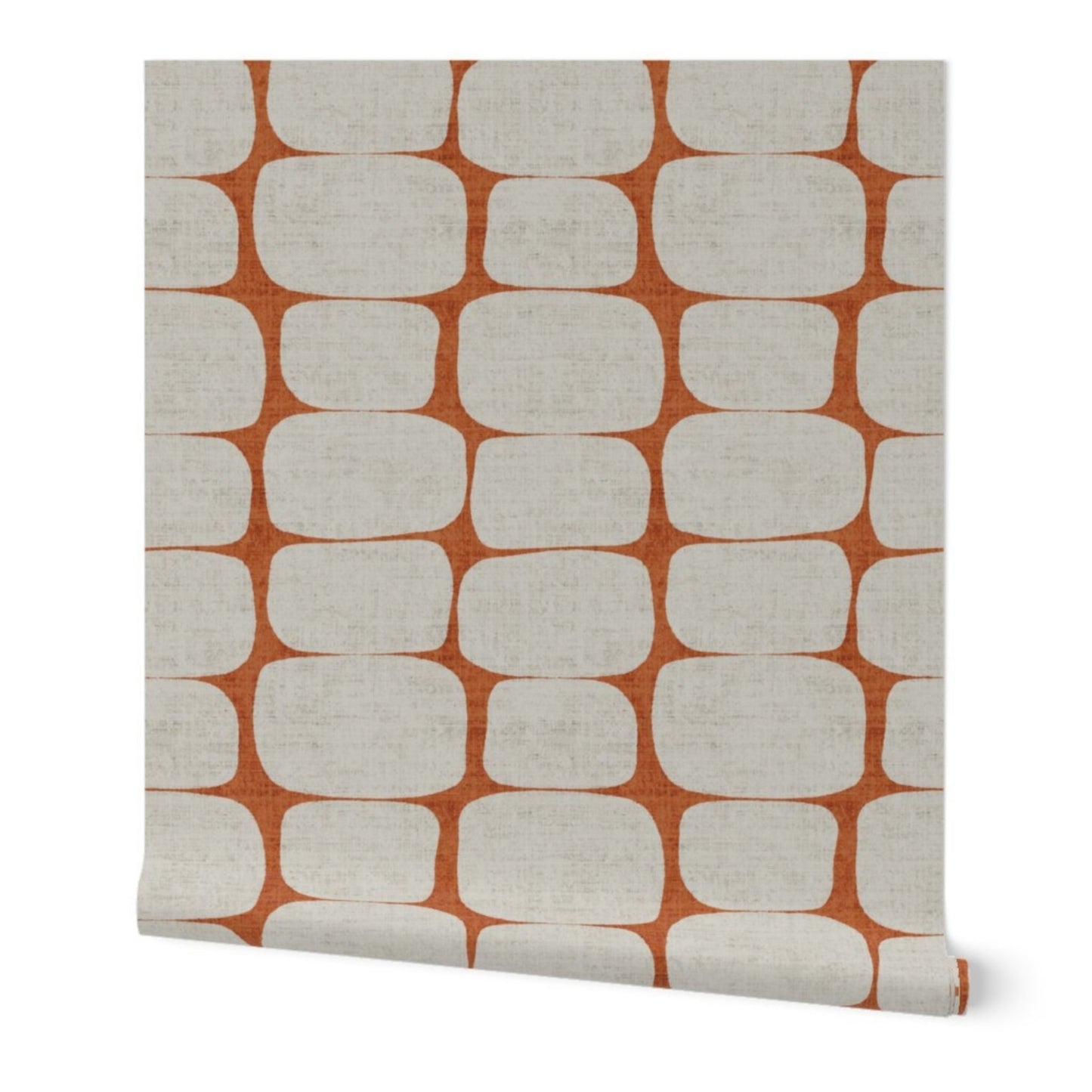 Flat lay of abstract mid-century stripe pattern in terracotta from retro geometric wallpaper design