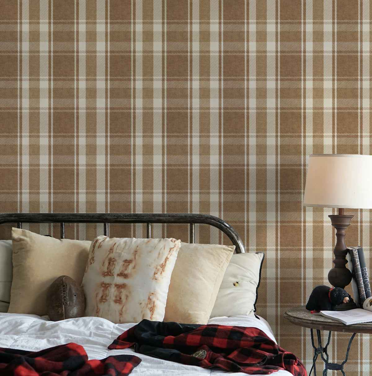 Rustic Plaid Wallpaper: Geometric Woven Check for Farmhouse Interiors