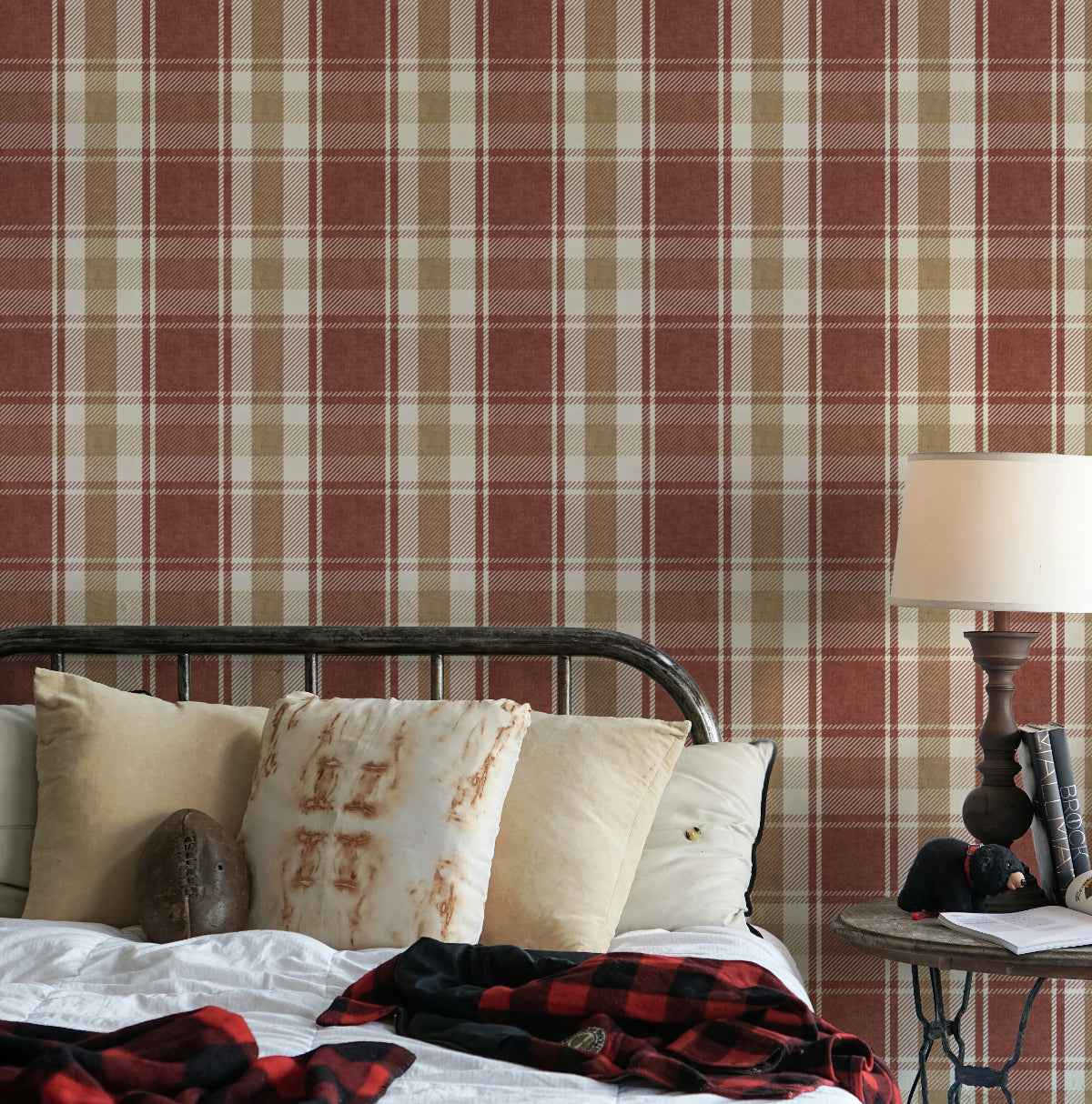Rustic Plaid Wallpaper: Geometric Woven Check for Farmhouse Interiors