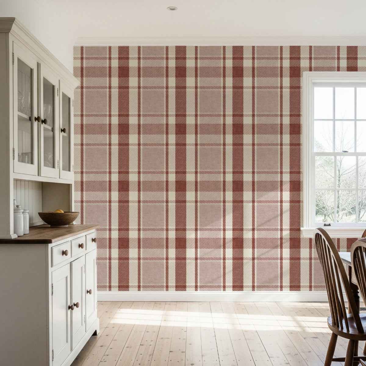 Rustic Plaid Wallpaper: Geometric Woven Check for Farmhouse Interiors
