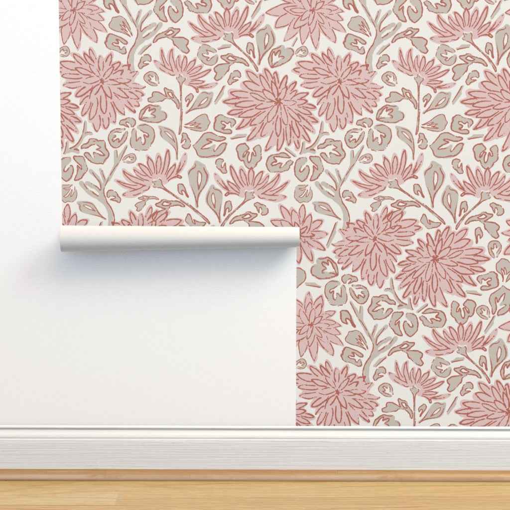 Bold Floral Wallpaper – Hand Drawn Dahlia Design for Modern Feature Walls