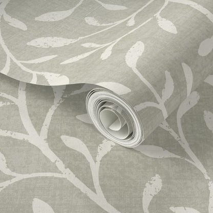 Willow Bough Branches Wallpaper: Botanical Silhouette Design in Green, Blue, Grey, Mauve or Pink