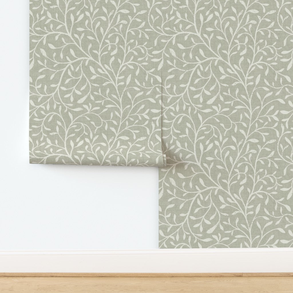 Willow Bough Branches Wallpaper: Botanical Silhouette Design in Green, Blue, Grey, Mauve or Pink