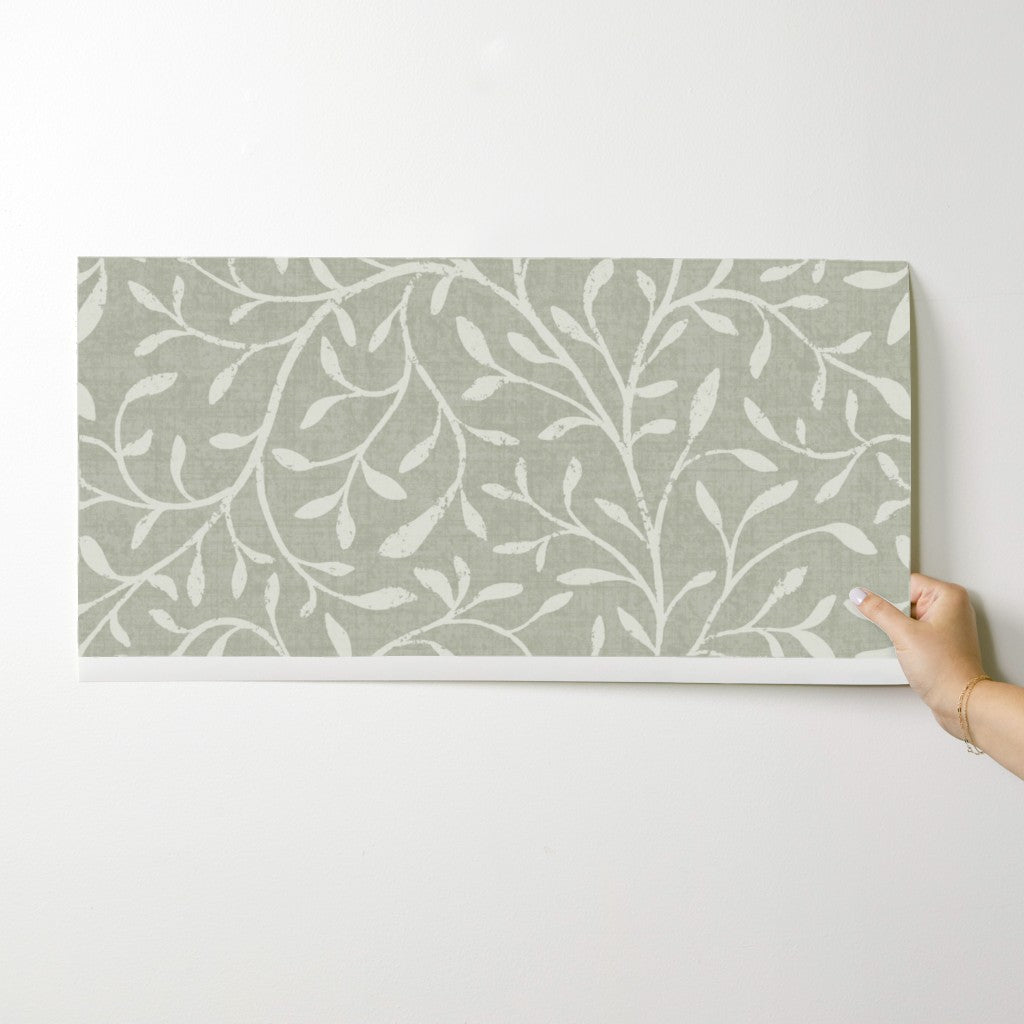 Willow Bough Branches Wallpaper: Botanical Silhouette Design in Green, Blue, Grey, Mauve or Pink