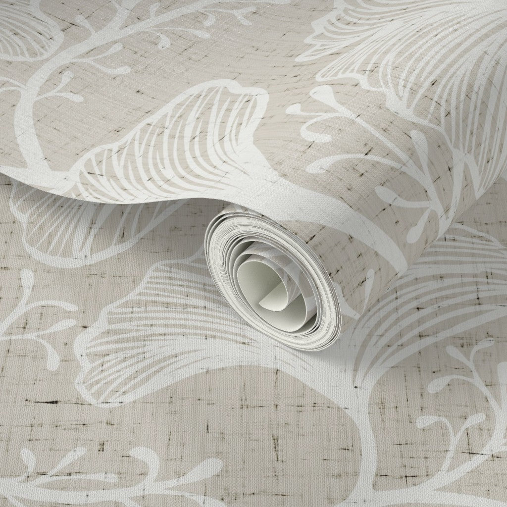Japandi Botanical Ginkgo Leaf Wallpaper: Modern Zen Wall Mural – Peel and Stick, Removable, Traditional & Vinyl Options