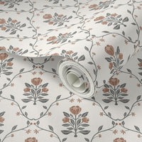 Cottagecore Floral Wallpaper - Vintage Tulip Botanical Design in Dusty Pink & Mustard