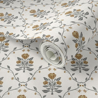 Cottagecore Floral Wallpaper - Vintage Tulip Botanical Design in Dusty Pink & Mustard