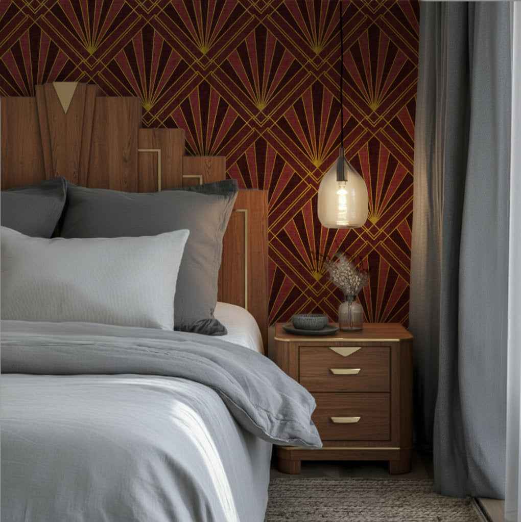 Art Deco Sunburst Diamond Wallpaper | Gold Geometric Design in Four Colours