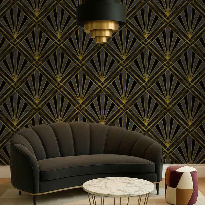 Art Deco Sunburst Diamond Wallpaper | Gold Geometric Design in Four Colours