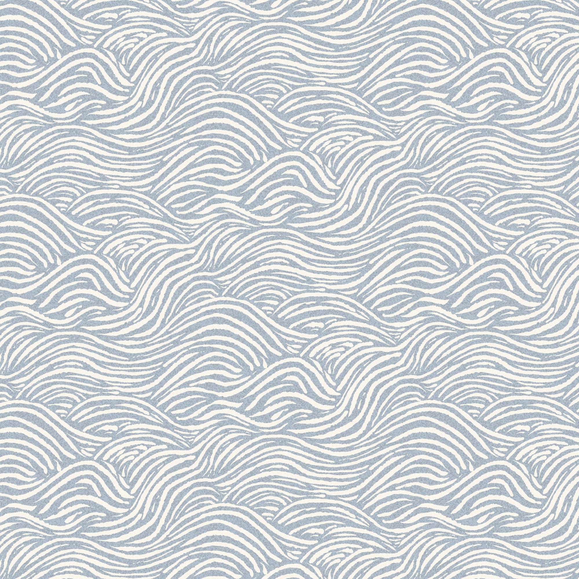 Wave-pattern wallpaper with light blue wavy lines on a pale beige background