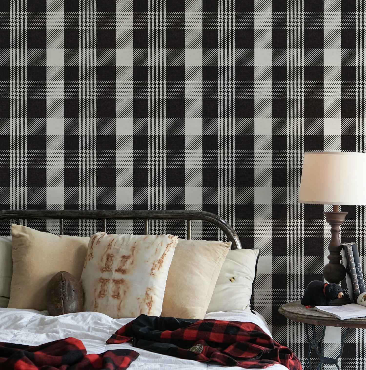 Modern Plaid Wallpaper: Modern Check & Checkered Wall Covering in Grey, Blue, Beige, Green, Black