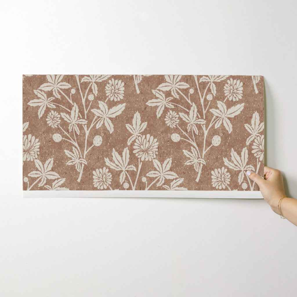 Block Print Floral Geometric Wallpaper: Classic Vintage Botanical Farmhouse Pattern