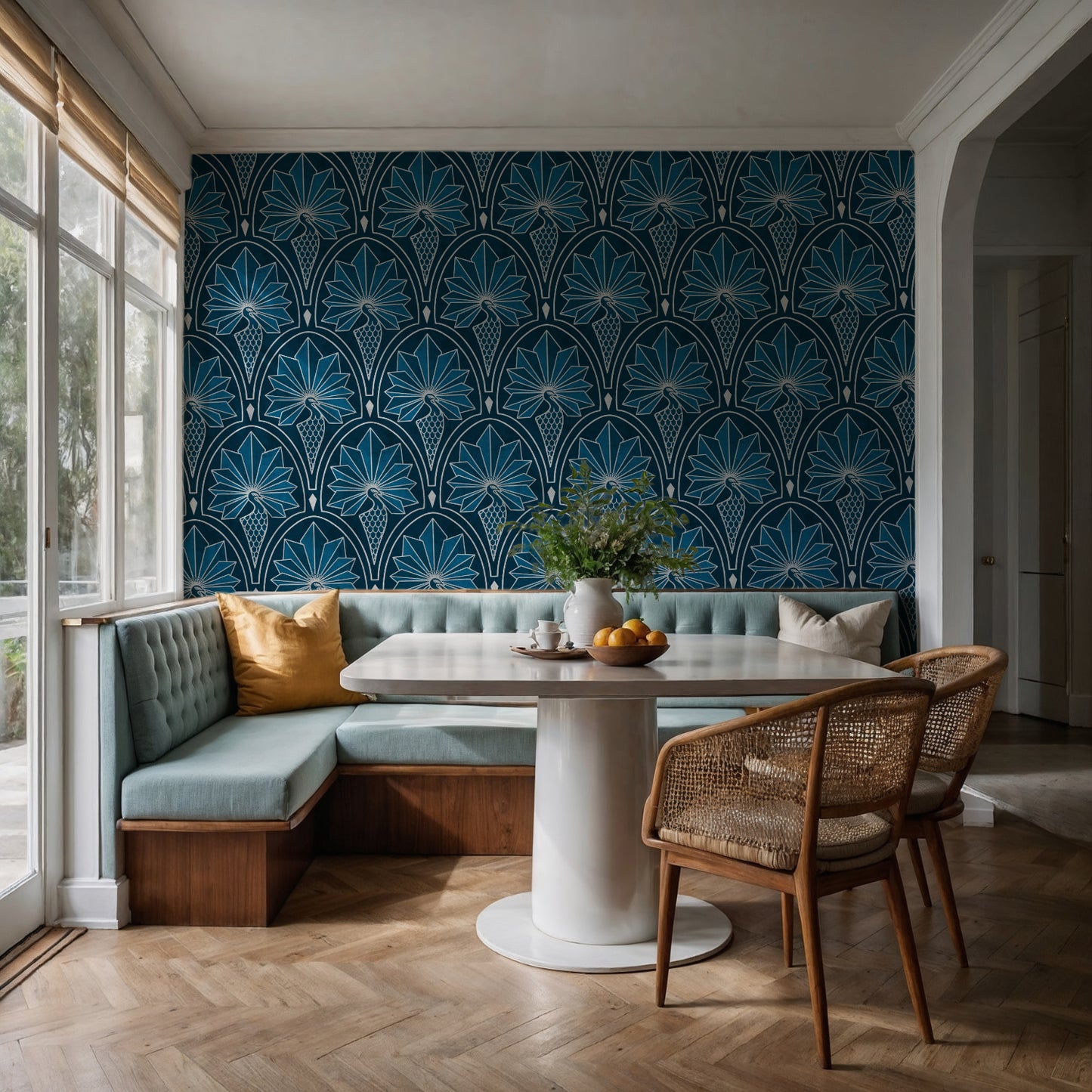 Art Deco Peacock Wallpaper: Gatsby 1920s Vintage Glam. Gold & Silver Luxe Design in Teal, Pink, Blue, Charcoal