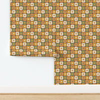 Brown and orange retro floral wallpaper roll – 70s style floral pattern for feature walls