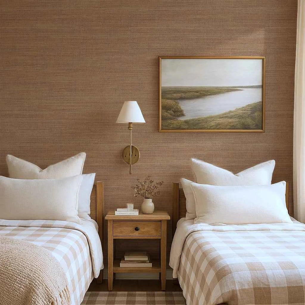 Faux Grasscloth Wallpaper | Solid Colour, Minimalist Woven Texture