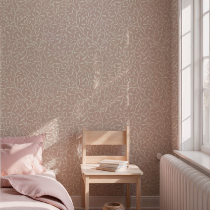 Willow Bough Branches Wallpaper: Botanical Silhouette Design in Green, Blue, Grey, Mauve or Pink