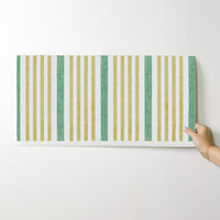Green and Yellow Striped Wallpaper Swatch – striped coastal watercolour wallpaper sample
