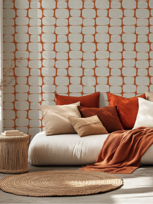 Retro Geometric Wallpaper: Mid-Century Modern Abstract Stripe Design in Multiple Colours