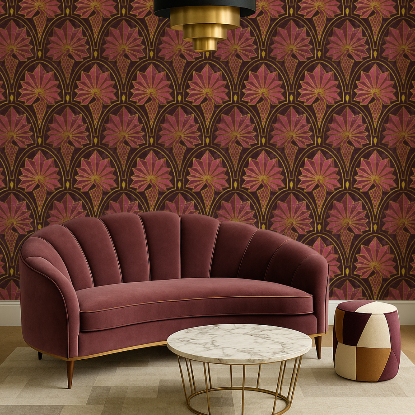Art Deco Peacock Wallpaper: Gold Metallic Design for Glamorous Gatsby Style Statement Walls