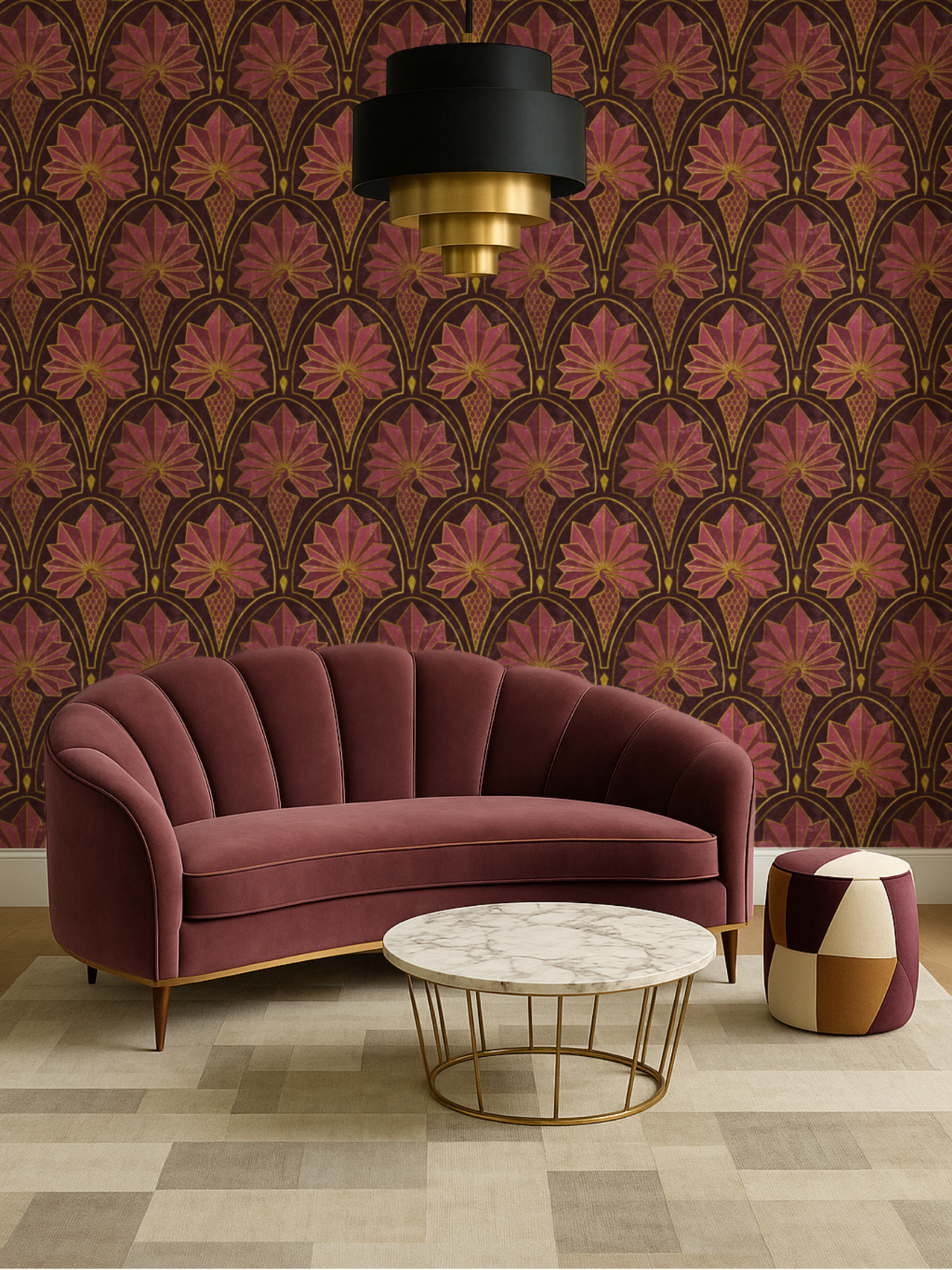 Art Deco Peacock Wallpaper: Gatsby 1920s Vintage Glam. Gold & Silver Luxe Design in Teal, Pink, Blue, Charcoal